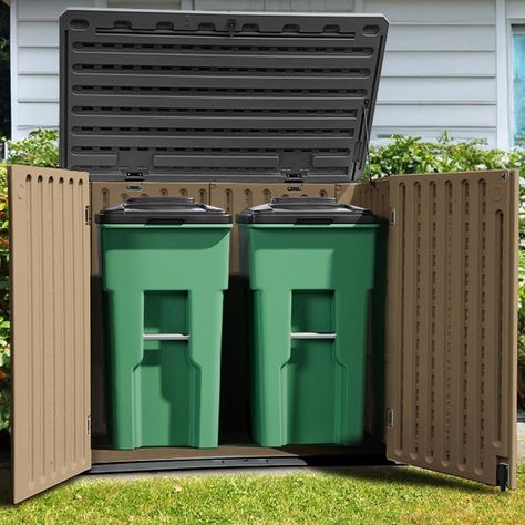 PRICES MAY VARY. LARGE STORAGE CAPACITY- This plastic storage shed features a 47 cu ft capacity; Suitable for storing gardening tools, lawn mowers, bicycles, garden furniture or 2 trash cans; Feel free to add another laminate shelf (50.5x23.8 inch, purchased separately) to maximize storage capacity; Exterior measures 53.2''L x 33.2''W x 46.3''H, and the interior measures 50.8''L x 29.9''W x 44.5''H ALL-WEATHER RESISTANT- This garden storage shed is made from weatherproof resin to achieve UV prot Trash Can Cover Outdoor, Outside Trash Can Storage, Outdoor Trash Can Hideaway, Outdoor Garbage Storage, Trash Can Storage Outdoor, Hide Trash Cans, Garbage Can Storage, Plastic Storage Sheds, Trash Can Covers