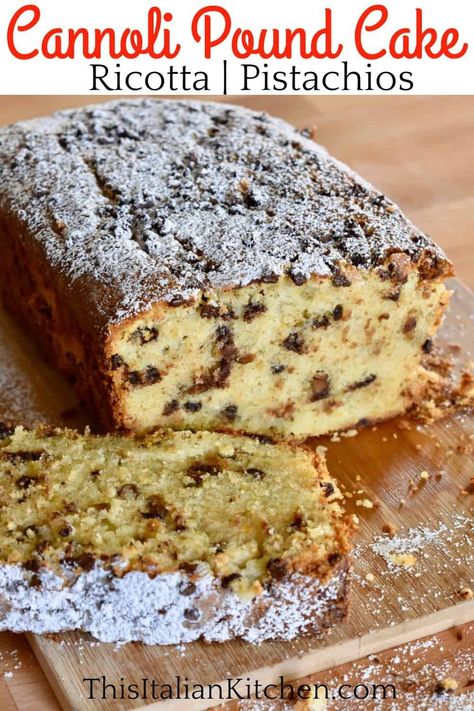 Cannoli Flavors, Cannoli Pound Cake, Ricotta Recipes Dessert, Ricotta Pound Cake, Ricotta Cake Recipes, Cannoli Cake, Cannoli Recipe, Streusel Coffee Cake, Ricotta Recipes