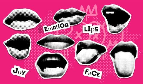 Vector yk trendy collage mouth set with ... | Premium Vector #Freepik #vector #punk #collage-art #retro-art #vintage-collage Trendy Collage, Banner Graphic, Hair Stenciling, Paper Cutout, Vector Photo, Vintage Paper, Graphic Poster, Premium Vector, Baking Soda