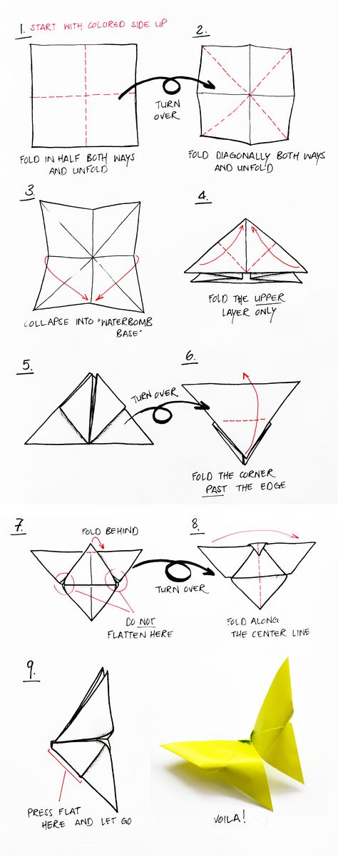 Butterfly Diagram, Diagram Notes, Origami Butterfly Instructions, Origami Butterfly Tutorial, Origami Butterfly Easy, Origami Diagrams, Butterfly Tutorial, Origami For Beginners, Origami And Kirigami