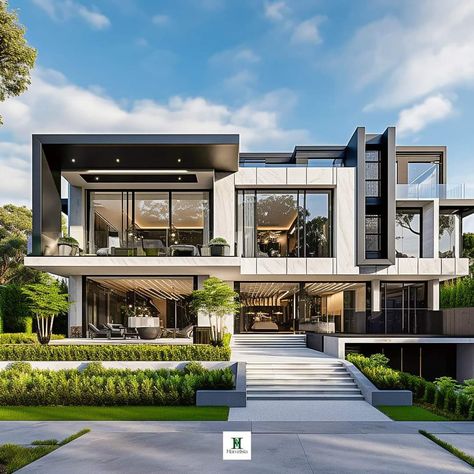 Villa Type House Design, Beautiful Houses Modern Luxury, Modern Mansion Exterior, Front Elevation Designs Modern, Home Front Elevation, Big Modern Houses, House Structure Design, Castle House Design, Luxury Modern Homes