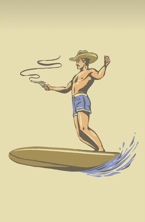 Surf Flash Tattoo, Croc Tattoo, Surfing Tattoos, Surfing Cowboy, Surf Cowboy, Surfing Tattoo, Surfer Illustration, Cowboy Sketch, Coffee Designs Art