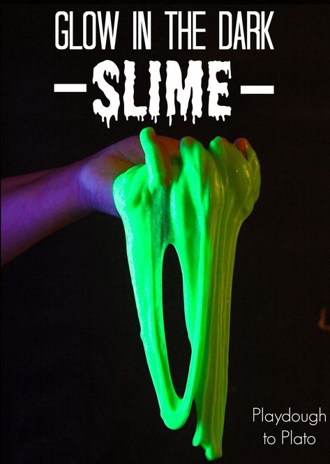 Glow in the Dark Slime - Playdough To Plato Fall Sensory, How To Make Applesauce, Fun Halloween Activities, Playdough To Plato, Halloween Slime, Halloween Science, Magic E, Slime Kit, Sensory Activity