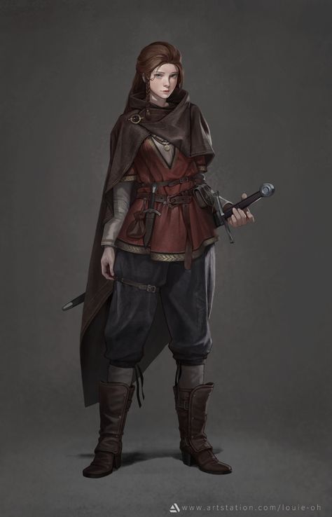 ArtStation - Medieval girl Medieval Girl, Fantasy Adventurer, Medieval Woman, Fantasy Heroes, Female Armor, Dungeons And Dragons Characters, Medieval Clothing, Arte Obscura, Fantasy Rpg