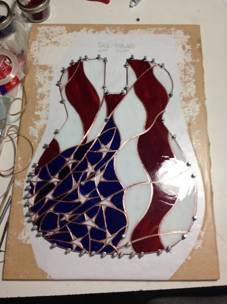 A new project | love affair with stained glass Stained Glass Guitar, Guitar Craft, Glass Guitar, Guitar Crafts, Candle Pattern, Guitar Patterns, Stained Glass Candles, Drums Art, Glass Diy