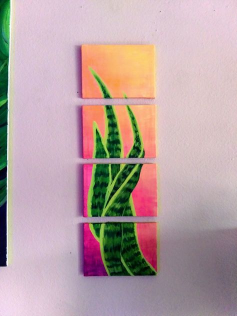 Acrylic Paint Plants, Snake Plant Painting, Plant Painting Acrylic, Snake Canvas Painting, House Plant Painting Acrylic, Pothos Painting Acrylic, Snake Plant Acrylic Painting, Cactus Canvas, Painting Night