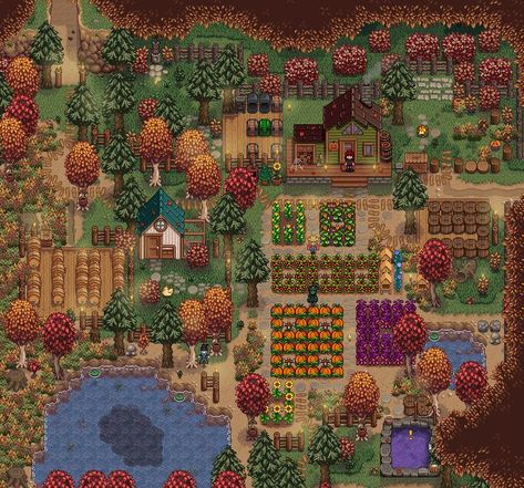 Stardew Farms, Forest Farm, Stardew Valley Layout, Stardew Valley Tips, Stardew Valley Farms, Valley Game, Stardew Valley Fanart, Farm Plans, Farm Games