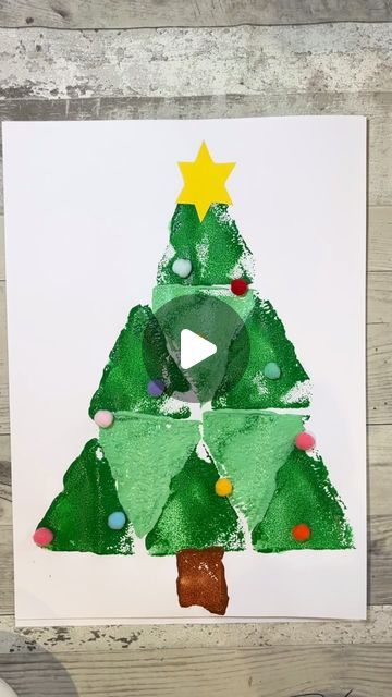 Green Brown Paint, Sponge Crafts, Simple Craft, Christmas Tree Painting, Kitchen Sponge, Brown Paint, Christmas Tree Cards, Simple Christmas Tree, Easy Christmas Crafts