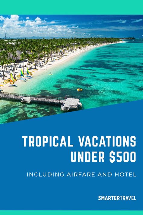 Below are seven all-inclusive (or almost all-inclusive) tropical vacations with airfare under $500 per person. Cheap Tropical Destinations, Cheap Tropical Vacations, Cheapest All Inclusive Resorts, Best Tropical Vacations, Last Minute Vacation Deals, Tropical Vacations, Travel Cheap, Cheap Vacation, Vacation Locations