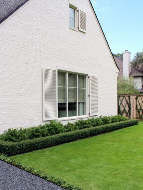 Bunker Hill Contemporary Gardens12 Moss Landscaping, Moss Landscape, Contemporary Gardens, White Shutters, Bunker Hill, Front Landscaping, Memorial Garden, White Brick, House Designs Exterior