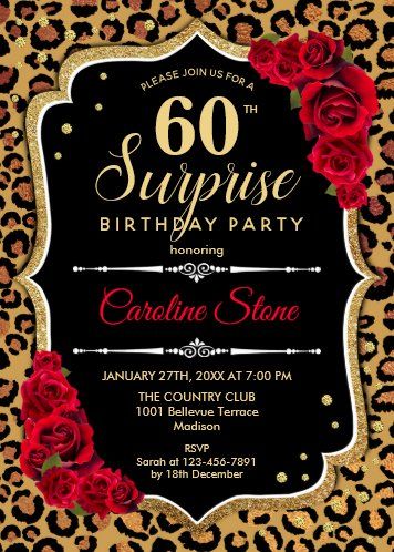 Black and Gold Leopard Glam 30th Birthday Invitation | Zazzle.com Red Roses Invitation, Red Invitation, Sweet Sixteen Birthday Invitations, Black And Red Roses, 16 Invitations, Elegant Birthday Party, Halloween Birthday Invitations, 16th Birthday Invitations, Birthday Gold