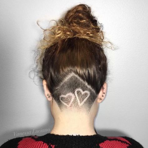 Simple Heart Undercut Design Undercut With Heart Design, Undercut Hair Designs Simple, Undercut Heart Design, Cute Undercut Designs, Heart Undercut, Heart Shaved Hair Design, Simple Undercut Designs For Women, Hidden Undercut, Undercut Patterns Women