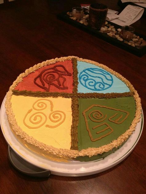 Avatar: the Last Airbender, cake, elements, Fire Nation, Water Nation, Earth Nation, Air Nation, symbols, crests; Anime Food Avatar The Last Airbender Cake, Avatar Cake, Avatar Party, Avatar The Last Air Bender, The Last Air Bender, Cakes Design, Anime Cake, Avatar Korra, Chocolate Chip Cookie Cake