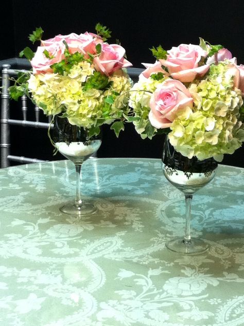 Wine Glass Wedding Flower Arrangements Wine Glass Flower Arrangement, Wedding Flower Arrangements Centerpiece, Wine Glass Centerpieces, Wine Glass Wedding, Seating Arrangement Wedding, Large Wine Glass, Table Arrangements Wedding, Glass Wedding, Wedding Table Flowers