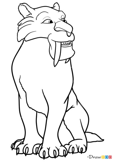 Ice Age Coloring Pages, Ice Age Characters Drawing, Ice Age Animals Extinct, Diego Ice Age Fanart, Ice Age Drawings, Ice Age Characters, Diego Ice Age, Images To Draw, Easy Disney Drawings