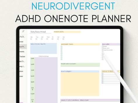 Onenote ADHD Planner Onenote Adhd Planner Adult Productivity Planner One Note Digital Planner Daily Planner Adhd Digital Planner Template - Etsy travelplannerjournal #monthlyplannertemplate #canvaworkbook #lovelyplanner📕. One Note Templates Planner Free, Free Onenote Templates, One Note Planner Template Free, Onenote Templates Free, Onenote Planner Templates Free, One Note Organization Work, One Note Digital Planner, One Note Templates, Microsoft Onenote Templates