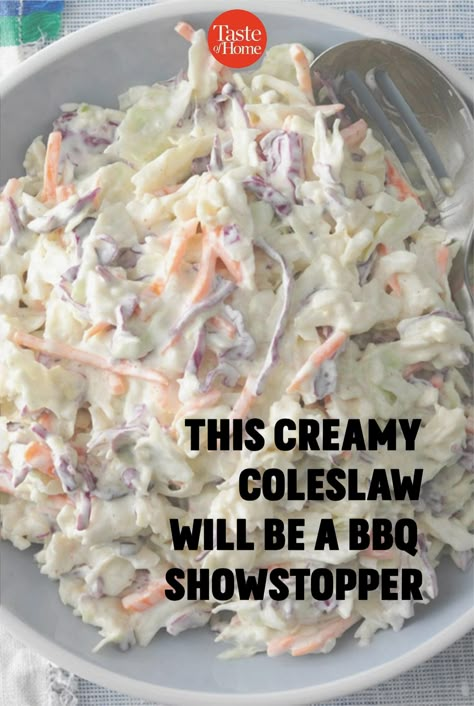 Get ready to elevate your BBQ game with a coleslaw recipe that's sure to impress. This creamy delight combines fresh, crunchy vegetables with a perfectly balanced dressing, making it the ultimate side dish for any outdoor gathering. Whether you're hosting a summer cookout or a casual backyard get-together, this coleslaw is guaranteed to be a crowd-pleaser. Easy to make and bursting with flavor, it's the perfect addition to your BBQ menu. Taste Of Home Coleslaw, Creamy Cold Slaw Recipe, Come Slaw Recipe, Creamy Coleslaw Recipe For Pulled Pork, Best Ever Coleslaw Recipe, Best Creamy Coleslaw Recipe, Sweet Creamy Coleslaw, Easy Creamy Coleslaw Recipe, Creamy Cole Slaw Dressing Recipe