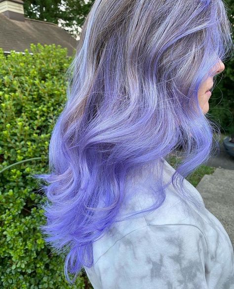 Arctic Fox Hair Color’s Instagram photo: “The only Monday blues we're interested in are these Periwinkle locks on @sararosehair⁠ and you'll never prove us wrong! 💙 Pick up a bottle…” Black Hair With Periwinkle Highlights, Paste Hair Color, Periwinkle And Blonde Hair, Frost Color Hair, Beautiful Hair Dye Ideas, Periwinkle Hair Ombre, Adore Periwinkle Hair Dye, Periwinkle Arctic Fox Hair, Periwinkle And Black Hair