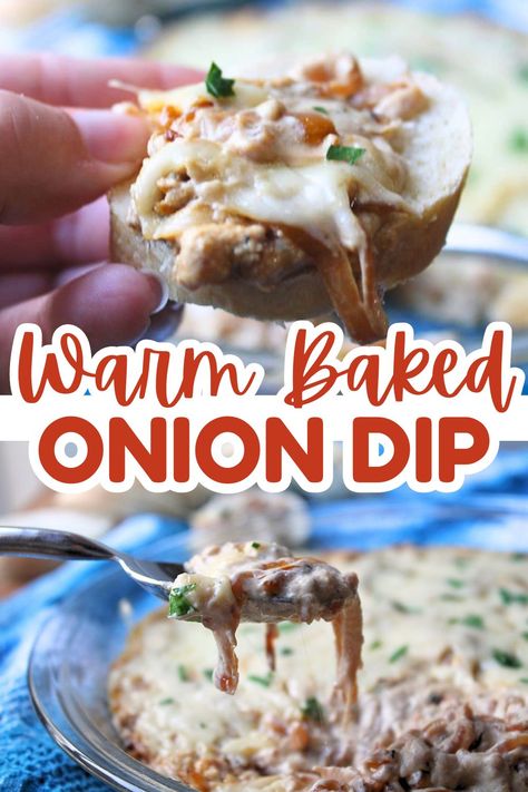 Think French Onion Dip or sweet onion dip but bubbly warm and creamy straight from the oven. Yum! Serve with bread, pita chips, crackers or potato chips at your next party! The ultimate classic party food. Thanksgiving Appetizer Table, Baked Onion Dip, Gluten Free Thanksgiving Appetizers, Homemade Onion Dip, Baked Dip, Crackers Appetizers, Baked Onion, Baked Onions, Thanksgiving Appetizer