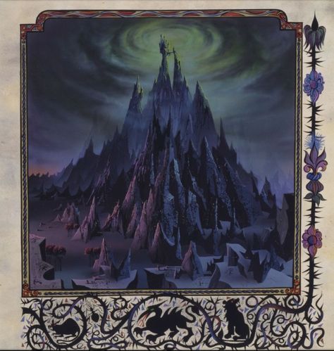 Maleficent Evil Castle, Sleeping Beauty Art, Demon Castle, Illustrated Manuscript, Pop Surrealism, Arte Fantasy, Fantasy Games, Aesthetic Themes, Environmental Art