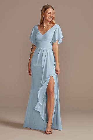 Davids Bridal Bridesmaid Dresses Blue, Maid Of Honor Dress, Light Blue Bridesmaid, Blue Winter Wedding, Silver Bridesmaid Dresses, Davids Bridal Bridesmaid Dresses, Dusty Blue Bridesmaid Dresses, Bridesmaid Dressing Gowns, Maid Of Honour Dresses