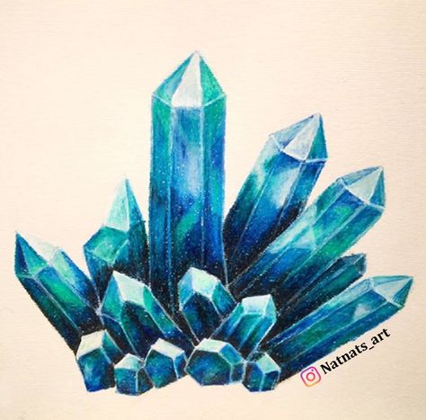 colored pencil drawing of crystal cluster by @natnats_art Crystal Cluster Drawing, Crystals Drawing, Drawing Colored Pencil, Planet Drawing, Crystal Drawing, Prismacolor Art, Crystal Clusters, 5th Grade Art, Diamond Drawing