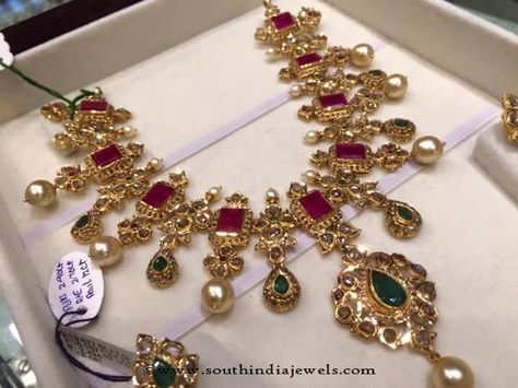 22k Gold Necklace Designs, 22K Gold Ruby Emerald Necklace Designs 3 Grams Gold Necklace, Ruby Emerald Necklace, Uncut Necklace, 22k Gold Necklace, Diamond Wedding Jewelry, Gold Jewelry Simple Necklace, Beautiful Gold Necklaces, Gold Necklace Indian Bridal Jewelry, Gold Jewelry Stores