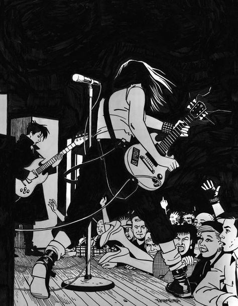 Jaime Hernandez, Arte Punk, Arte Sketchbook, Comic Illustration, Dark Anime, Playing Guitar, A Group, 그림 그리기, Music Art