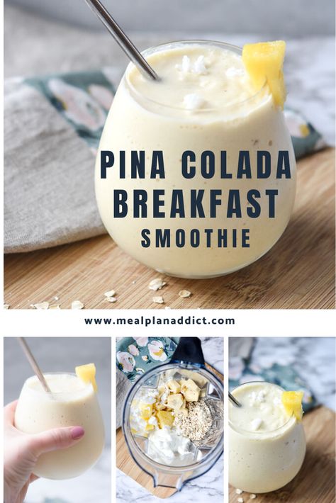 Protien Smoothies Simple, High Protein Diet Breakfast, Healthy Blended Drinks, Pina Colada Protein Shake, Refreshing Smoothie Recipes, Smoothies With Water Base, Individual Smoothie Recipes, Pina Colada Breakfast Smoothie, Pina Colada Protein Smoothie