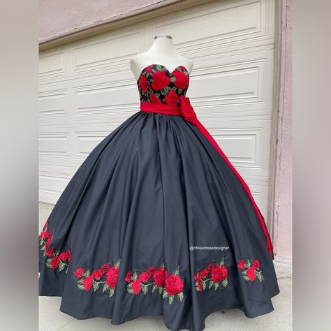 Cotton Fabric With Corset Include Crinoline And Rebozo Vestidos Rancheros, Mexican Inspired Dress, Black Quinceanera, Vestido Charro, Mexican Quinceanera, Black Quinceanera Dresses, Mexican Quinceanera Dresses, Quinceañera Dresses, Charro Quinceanera Dresses