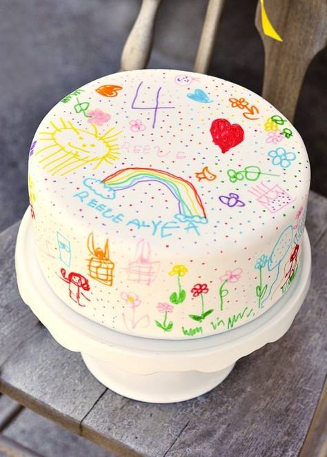 Doodle Cake, White Fondant, Torte Cupcake, Crazy Cakes, Cupcake Cake, Rainbow Cake, Art Party, Cake Inspiration, Kids Cake