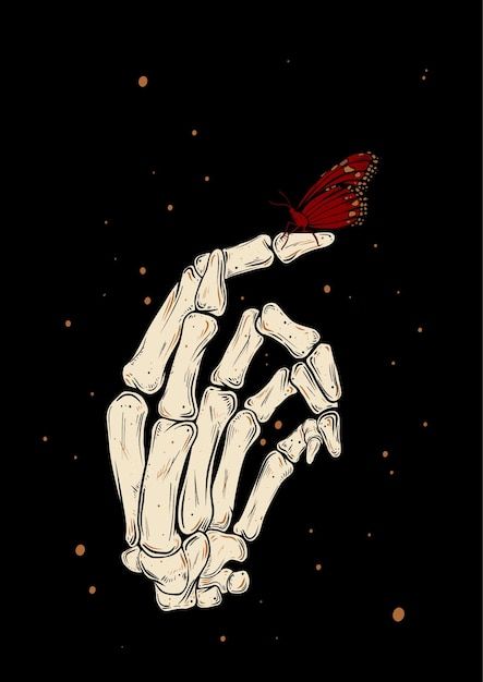 A skeleton hand with a red butterfly on ... | Premium Vector #Freepik #vector #skeleton-hand #reaper #hand-illustration #hand Skeleton Hand Illustration, Skeleton Hand Painting, Skeleton Hand Art, Butterfly On Hand, Skeleton Painting, Hand Holding Something, Halloween Canvas Art, Window Christmas, Cactus Drawing