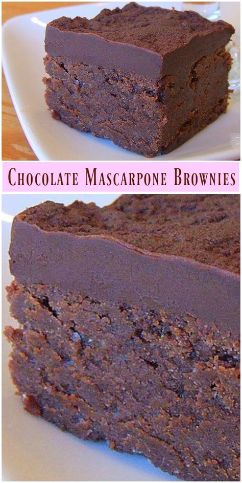 Chocolate Mascarpone Brownies recipe from RecipeGirl.com #chocolate #mascarpone #brownie #brownies #recipe #RecipeGirl Mascarpone Brownies, Chocolate Mascarpone, Resep Brownies, Fest Mad, Creamy Recipes, Brownies Recipe, Deilig Mat, Eclairs, Chocolate Brownies