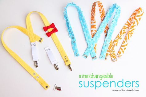 Interchangeable suspenders - tutorial! Diy Suspenders, Girls In Suspenders, Fabric Storage Cubes, Storage Cubes, Joann Fabrics, Diy Couture, Boy Clothes, Fabric Storage, Sewing For Kids