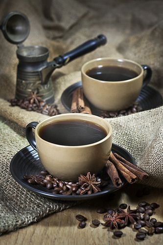 Two cups of coffee with spices | Two ceramic cups of coffee … | Flickr Two Cups Of Coffee, Coffee Facts, Cups Of Coffee, Coffee Wallpaper, Coffee Pictures, Chocolate Caliente, Coffee Photography, Chocolate Tea, Star Anise