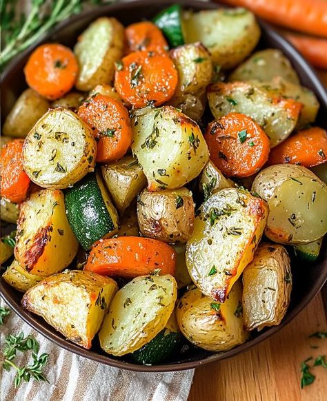 Quickest Recipes Carrots Zucchini Recipes, Garlic Herb Roasted Potatoes, Roasted Potatoes Carrots, Carrots And Zucchini, Italian Side Dishes, Roasted Potatoes And Carrots, Roasted Baby Potatoes, Garlic Roasted Potatoes, Herb Roasted Potatoes