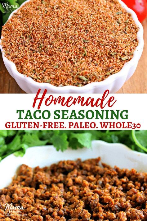 Easy homemade taco seasoning made straight from the spices in your pantry. Naturally gluten-free and perfect for those following the Paleo or Whole30 diet. #glutenfreerecipes #paleo #whole30 #tacos Gluten Free Taco, Gluten Free Taco Seasoning, Shred 10, Daycare Meals, Whole30 Diet, Cave Woman, Gluten Free Tacos, Paleo Mom, Cooking Tricks