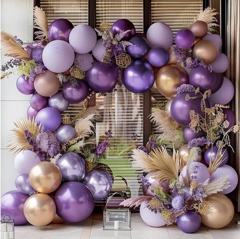 BALLOON ARCH KIT: Our purple balloon garland inclueds : 18in double stuffed grape purple balloons(2pcs), 12in double stuffed pearl grape purple balloons(10pcs), 18in doubled pastel pink balloons(2pcs), 12in doubled light purple balloons(15pcs), 5in single layer macaron purple balloons(15pcs), 10in metallic dark purple balloons (10pcs), 10in metallic light purple balloons(10pcs), 5in metallic light purple balloons(15pcs). 1 roll balloon garland strip, 1 roll balloon glue dot 1 curling ribbon. NICE COLOR & SIZE: The purple and gold balloon garland kit is perfect to decorate your delicate party. With different color bias and different sizes of purple balloons, you can bring a richer color visual experience to the viewer, and also better decorate your party. Decorate your colorful life with be Purple And Gold Balloon Arch, Purple Balloon Decor, Purple And Gold Balloon Garland, Lilac Balloon Garland, Lavender Balloon Arch, Purple And Gold Balloons, Purple Balloon Arch, Pastel Pink Balloons, Purple Balloon Garland