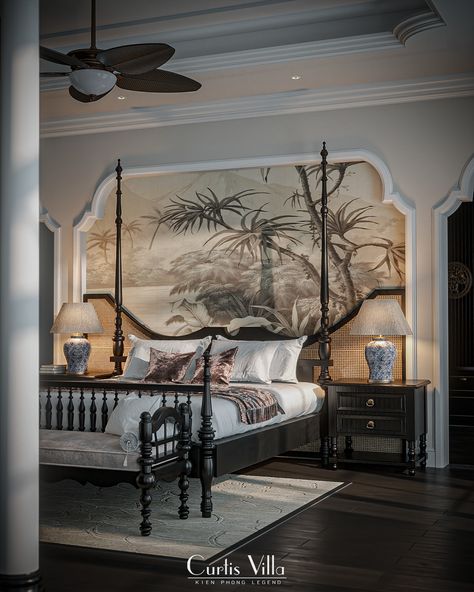 indochine, bedroom :: Behance Colonial Modern Bedroom, Colonial Modern Interior, Colonial Bedroom Ideas, Indochine Living Room, Indochine Bedroom, Colonial Style Bedroom, Winter Decorating Ideas, Colonial Bedroom, Indochine Interior