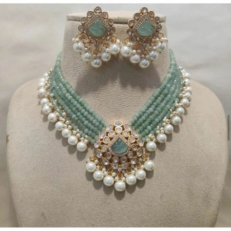 Latest Beads Jewellery Designs, Designer Wedding Jewelry, Latest Necklace Design, Kundan Jewellery Set, Choker Necklace Designs, Micro Beads, Beads Mala, Kundan Choker, Les Nereides