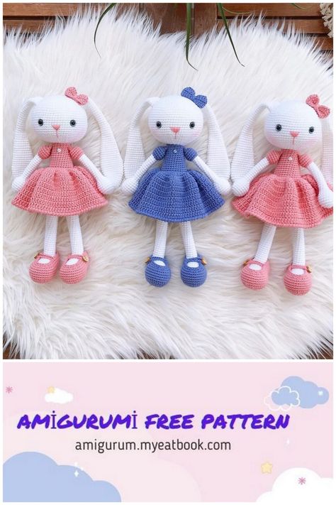 Amigurumi Cute Bunny Free Crochet Pattern – Amigurumi patterns Rabbit Crochet Pattern Free, Amigurumi Bunny Free Pattern, Crochet Bunny Patterns, Free Crochet Bunny, Crochet Rabbit Free Pattern, Bunny Patterns, Easter Bunny Crochet Pattern, Doll Amigurumi Free Pattern, Crochet Doll Tutorial