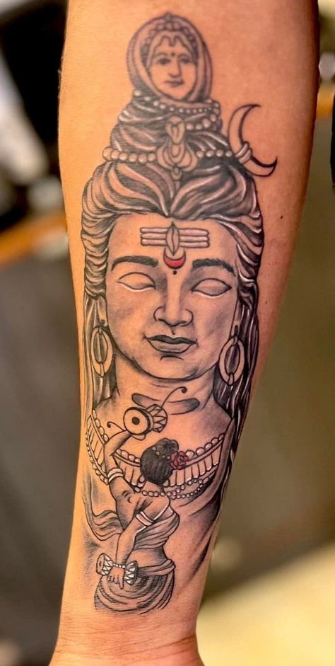 Bhagwan Tattoo, Hindu God Tattoo, Mahakal Tattoo Design, Lord Shiva Tattoo Design, Tattoo Hindu, Mahakal Tattoo, Tattoo Mahadev, Religious Tattoo Design, Bholenath Tattoo