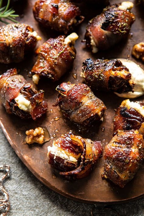 Roasted Stuffed Dates, Stuffed Bacon Wrapped Dates, Sunday Lunch Ideas, Holiday Bites, Nye Appetizers, Rosemary Honey, Wrapped Dates, Half Baked Harvest Recipes, Thanksgiving Appetizer