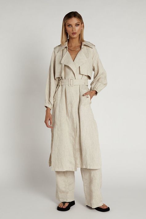 Linen Trench Coat, Longline Trench Coat, Soft Fashion, Linen Set, Casual Work Outfits, Casual Work, Chic Woman, Color Swatches, Work Outfits