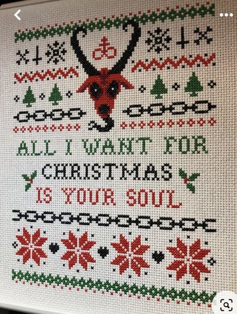 Crochet Christmas Sweater, Christmas Sweater Pattern, Creepy Christmas, Pattern Cross Stitch, Subversive Cross Stitch, Holiday Cross Stitch, All I Want For Christmas, Ideas Crochet, Crochet Christmas