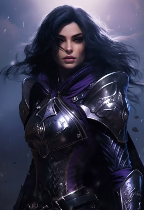 Purple Armor Female, Aasimar Paladin Female, Female Superhero Character Design, Princess Aesthetic Dark, Purple Warrior, Adventurer Costume, Peaceful Pictures, Dreamy Pictures, Prince Dragon