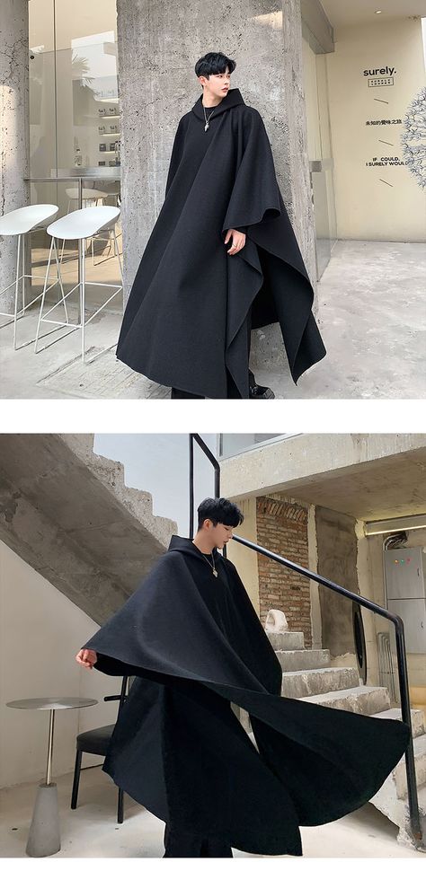 Male Cloak Fashion, Men In Cloaks, Mens Cloak Fashion, Cloak For Men, Fantasy Coat Male, Cloak Aesthetic Male, Long Jacket Aesthetic, Dark Cloak Aesthetic, Men’s Gothic Fashion