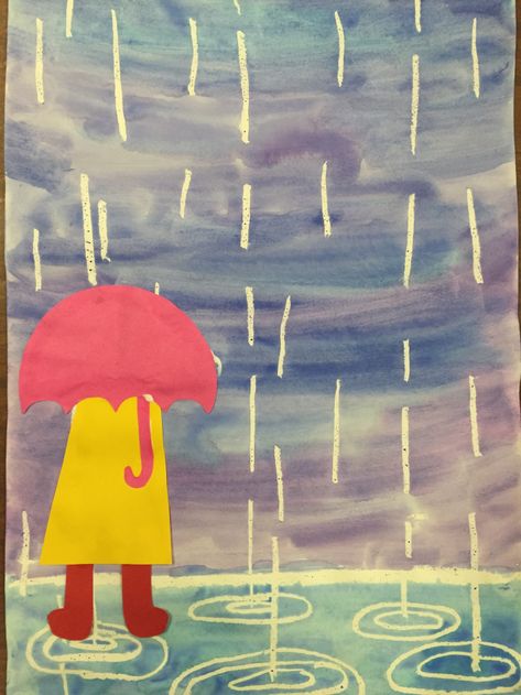 1st grade April Showers – Art With Ms. Frisbie Rain Art Projects For Kids, Easter Art Projects, Art Projects For Toddlers, Art Projects For Elementary, Wet On Wet Technique, Easter Art Project, Projects For Toddlers, Grade 1 Art, Spring Art Projects