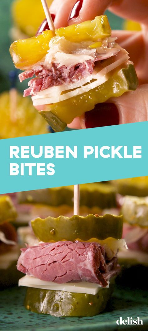 Bariatric Finger Foods, Ruben Pickle Bites, Pickle Finger Foods, Reuben Pickle Bites 12 Tomatoes, Tailgating Appetizers Cold, Reuben Pickle Bites, Pickled Appetizers, Pickle Recipes Appetizer, Reuben Bites