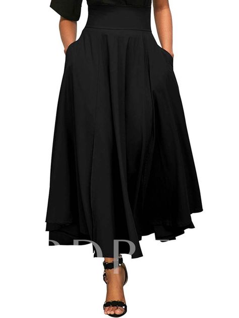 Plain Solid Color Lace-Up Pleated Women's Skirt Rok Midi, Long Skirt Fashion, Umbrella Skirt, Mini Robes, Langer Rock, Elegante Casual, Half Skirt, Maxi Robes, Maxi Skirts